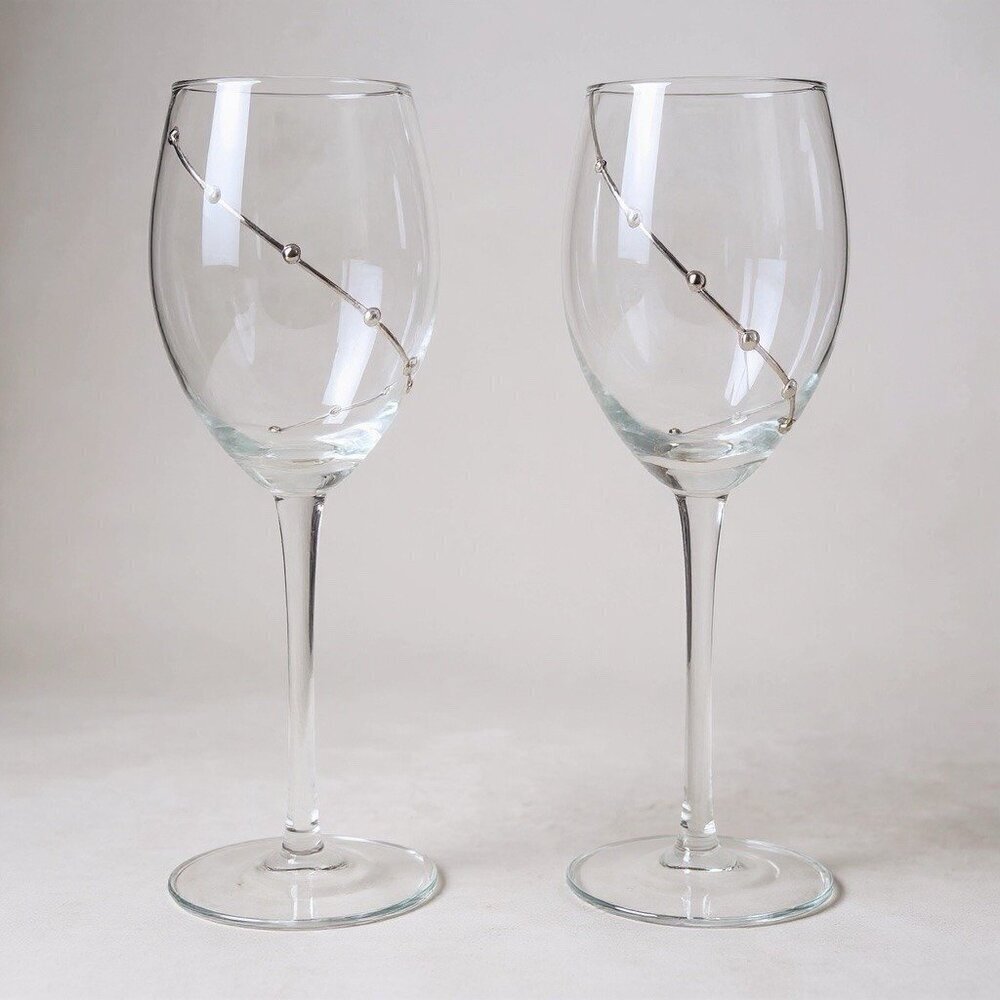 Vintage Pier 1 Gold Dot Swirl Wine Glasses Set of 2 Blown Glass 9" Barware